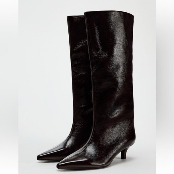 ZARA KITTEN HEEL KNEE HIGH BOOTS - Picture 2 of 4